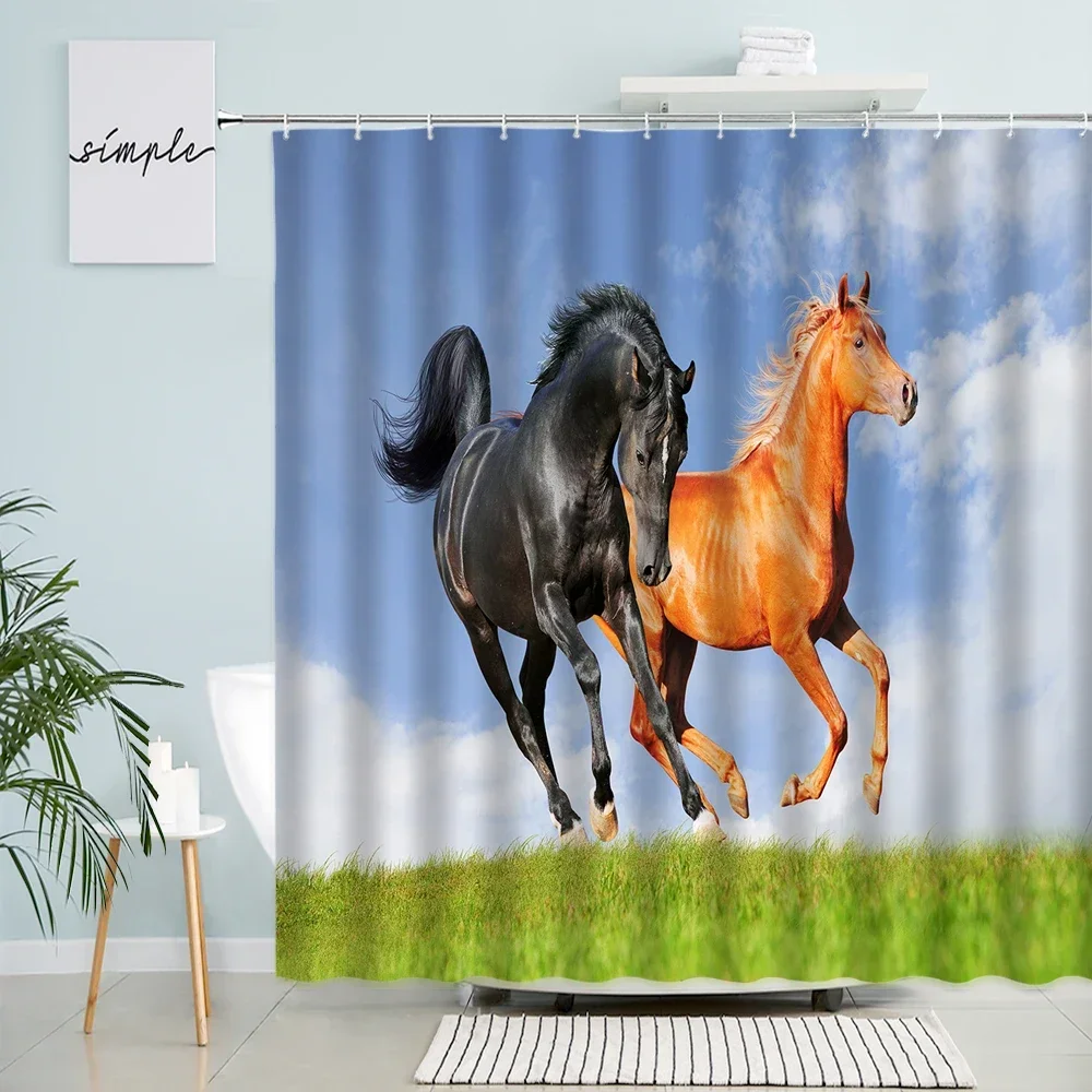 Horse Shower Curtains Beach Farm Animals Modern Polyester Fabric Home Bathtub Decor Bathroom Curtain Sets With Hooks Brown Black