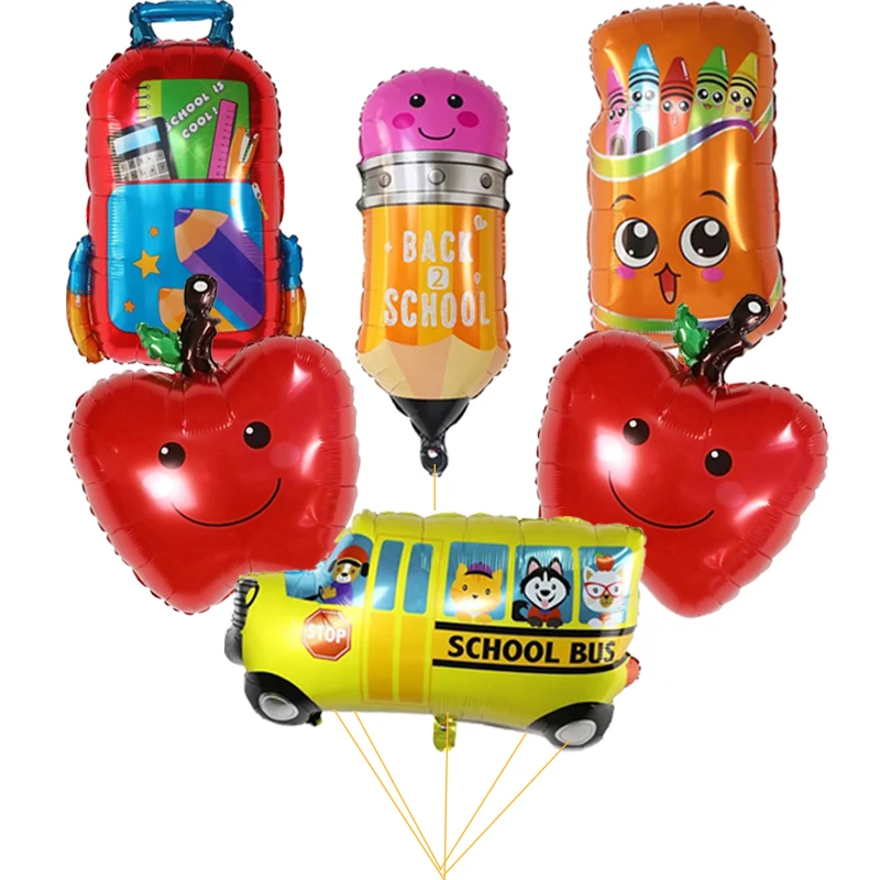 6Pcs Back To School Balloon Set Welcome Back Pencil Eraser Bag Globo School Start To Kindergarten Enrollment Decorations Kid Toy