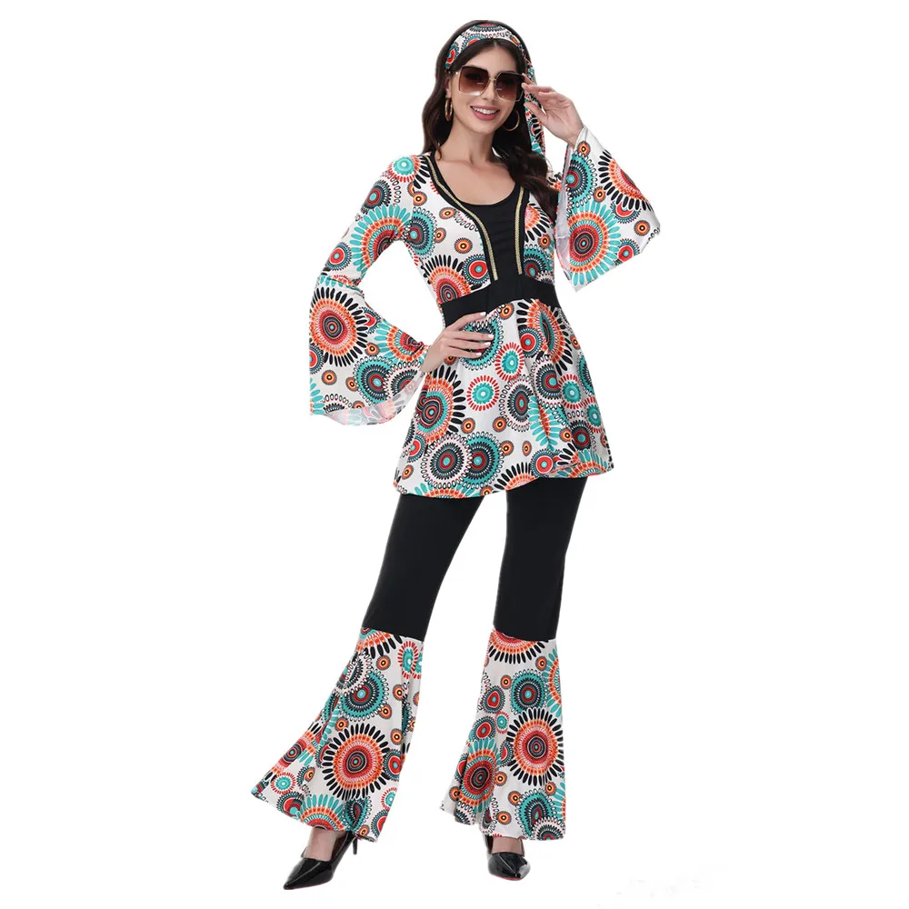 

Halloween Party Disco Women Hippie Costumes 70s 80s Rock Disco Cosplay Outfits Dance Fantasia Costume