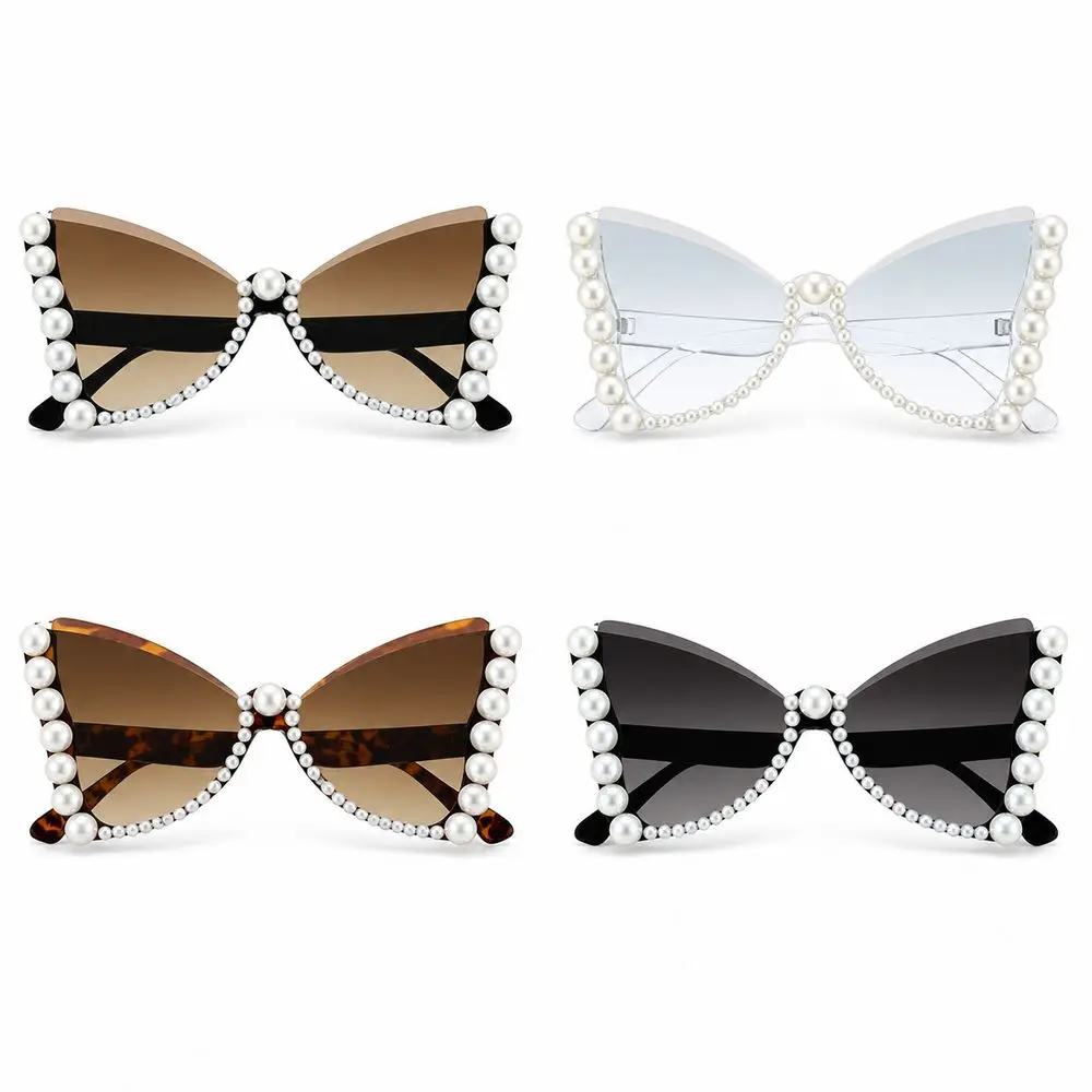Pearl Embellished Butterfly Sunglasses Gradient Lenses Tinted Lenses Pearl Sunglasses Plastic Frame Stylish Statement Eyewear