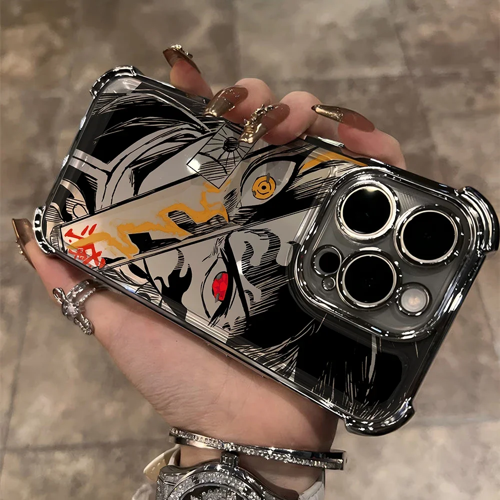 Hot Anime Demons Slayers Plating Case For iPhone 16 15 14 13 12 11 Pro Max X XR XSMax 7 8 Plus Shockproof Anti-Fall Armor Cover