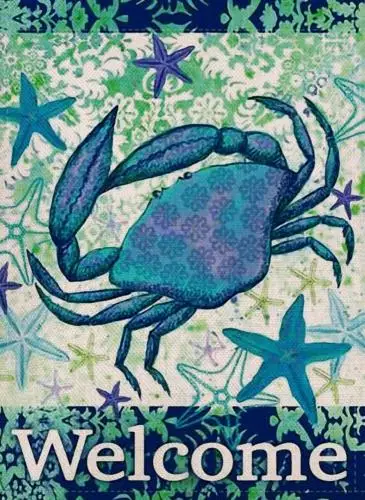 Welcome Summer Coastal Crab Small Decorative Garden Flag, Hawaiian Beach Starfis