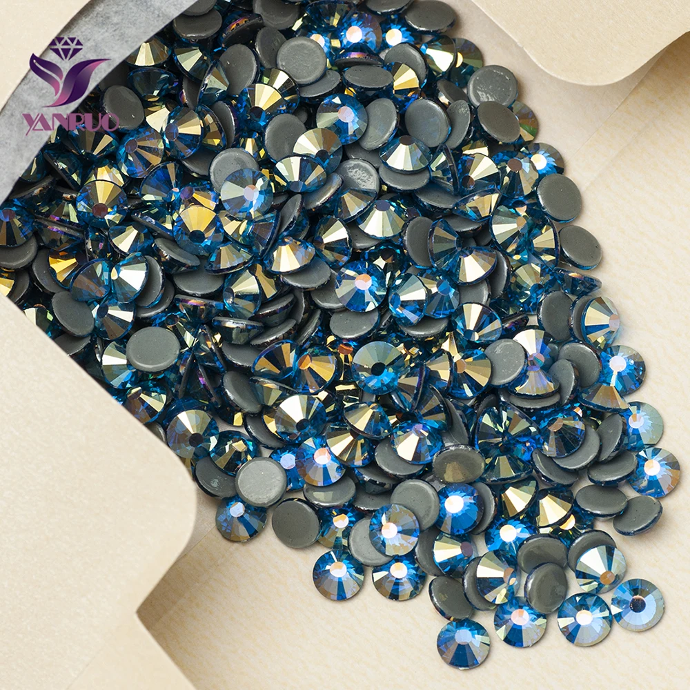 

YANRUO 2058HF Capri Blue AB Flatback Strass Hot Fix Rhinestones Crystal Heat Iron on Stones DIY Beads for Clothing