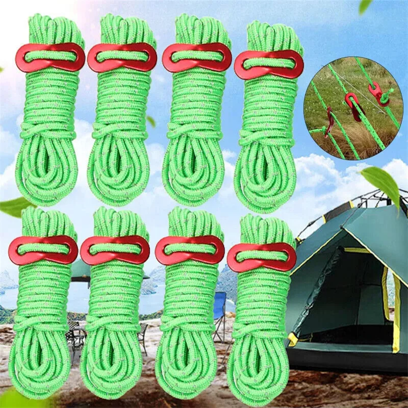 8pcs 4mm Outdoor Guy Lines Tent Cords Lightweight Camping Rope With Aluminum Guylines Adjuster Tensioner Pouch For Tent Tarp