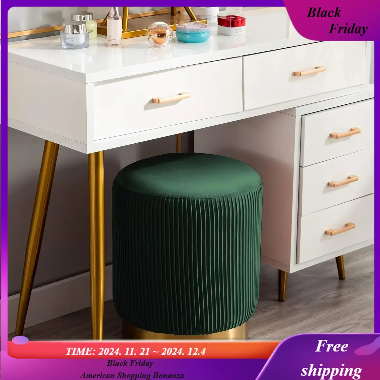 

Modern Round Velvet Ottoman Footrest Vanity Stool