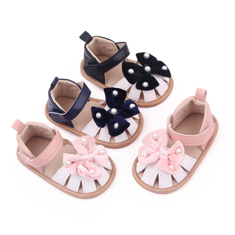 Baby Summer Sandal for Toddler Girls Outdoor Prewalking Shoes Cute Bowknot Design with Pearls