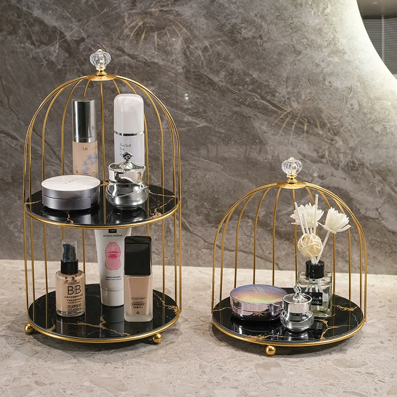 Creative Wrought Iron Cosmetics Lipstick Skincare Products Shelf Desktop Decoration Ornament Bathroom Kitchen Birdcage Shelf