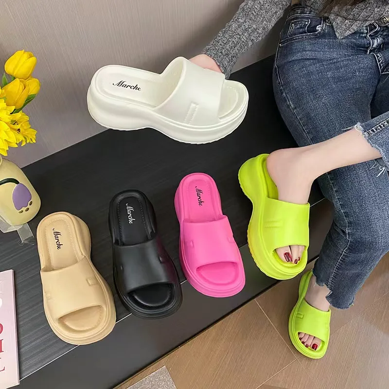 2024 Summer Women EVA Fashion Slippers Ladies Beach Outdoor Sandals Female High Platform Indoor Soft Shoes With 7cm Thick Sole