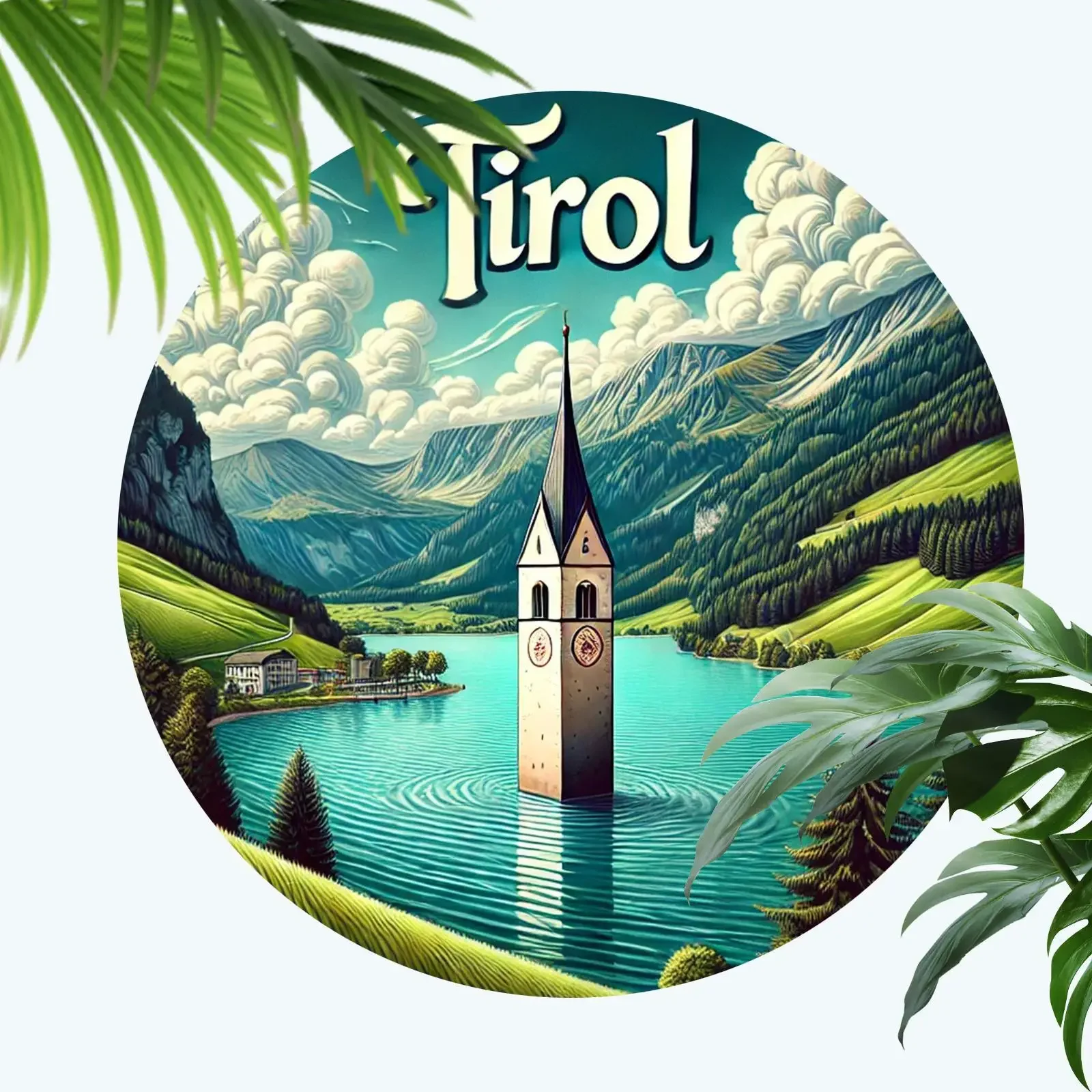 Raumdekoration, 1 Stück, Tirol-Österreich-inspirierte runde Aluminium-Wandkunst, langlebiges Metallschild, einzigartiges Design, einfach aufzuhängen, mit 7,8 x 7,8 Zoll