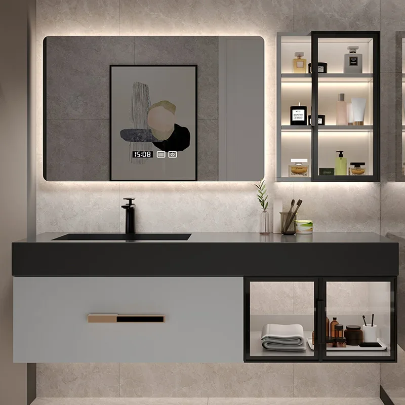 Light Luxury Slate Bathroom Cabinet Intelligent Induction Mother-in-law Washbasin Wash Toilet Solid Wood Wall Mounted Solid