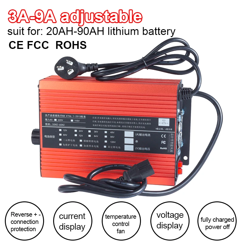 120V 84V 96V 102.2V 117.6V 100.8V Lipo Li-ion Lifepo4 Lithium Battery Charger Fast 3A 5A 9A Adjustable Charge 24S 28S 32S