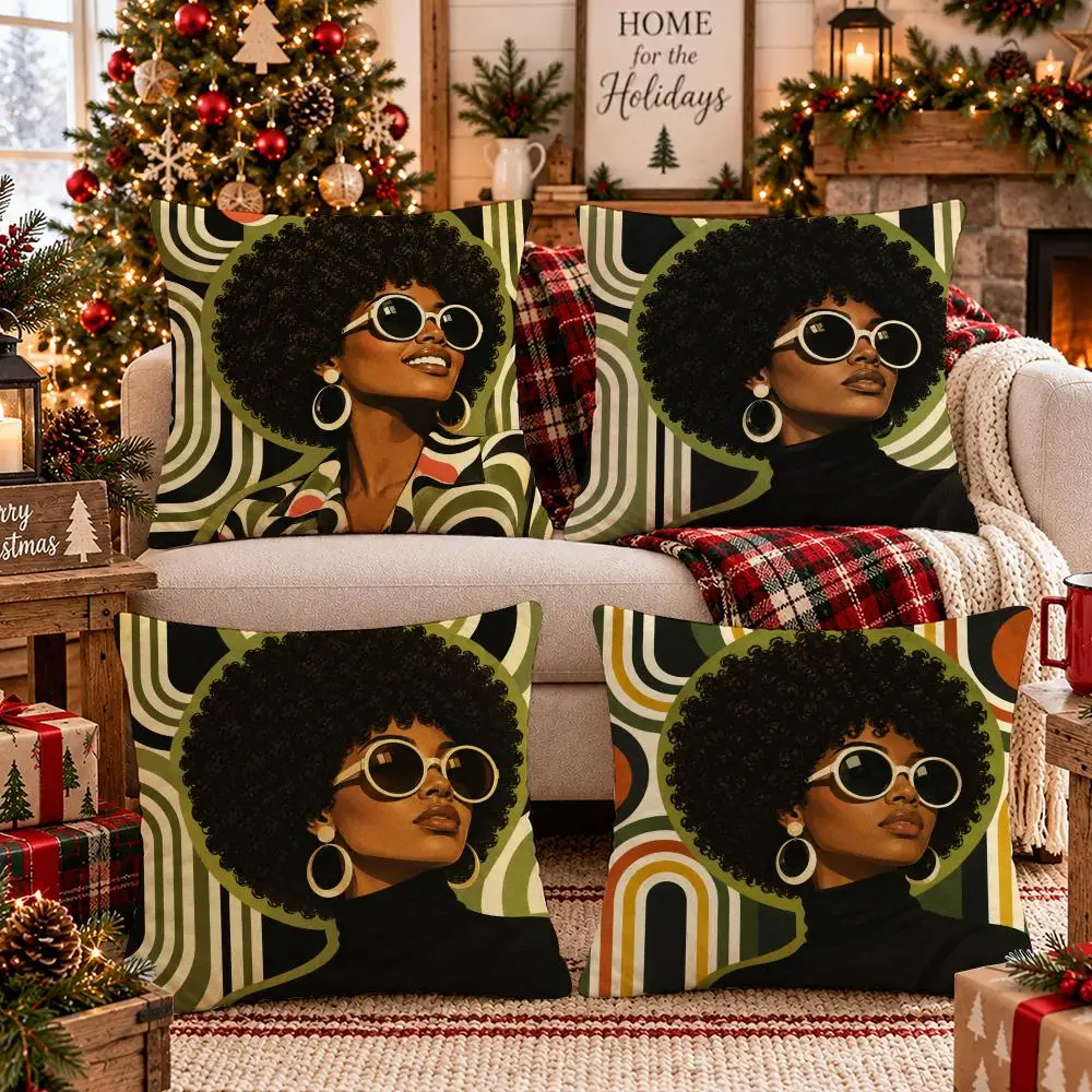 Graphic Portrait Cushion Cover 1/4Pcs Soft Plush Throw Pillow Cover Double-Sided Print Sofa Living Room Decor