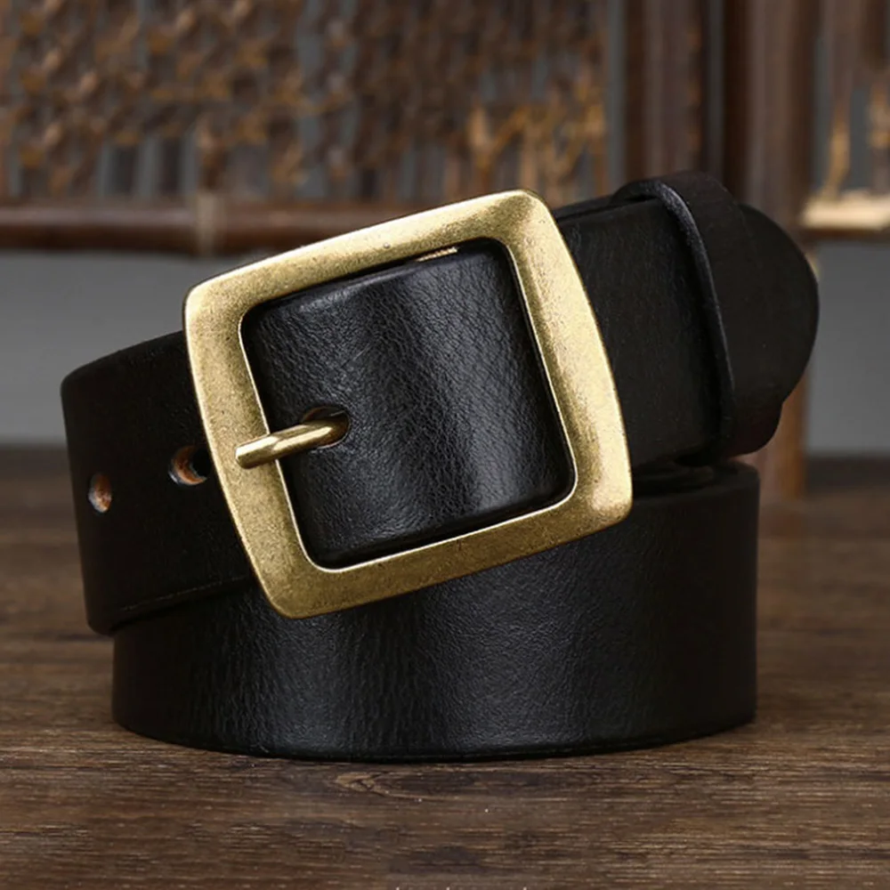 FAJARINA Top Quality 100% Solid Cowskin Leather Brass Pin Buckle Retro Belt 3.8cm Wide