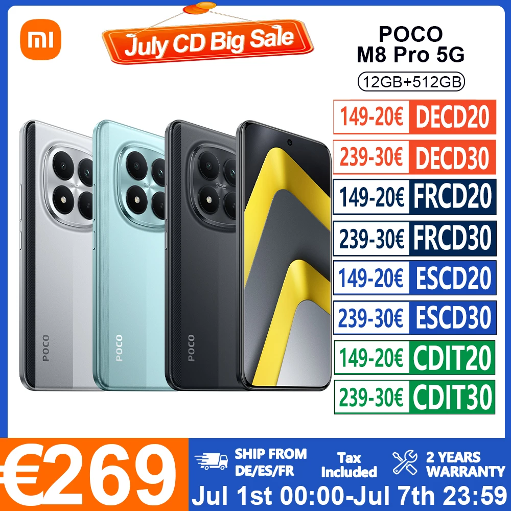 POCO M8 Pro 5G Smartphone Global Version 6.83 Inch AMOLED Screen Snapdragon 7s Gen4 6500mAh Battery 45W Fast Charging 50MP Camera