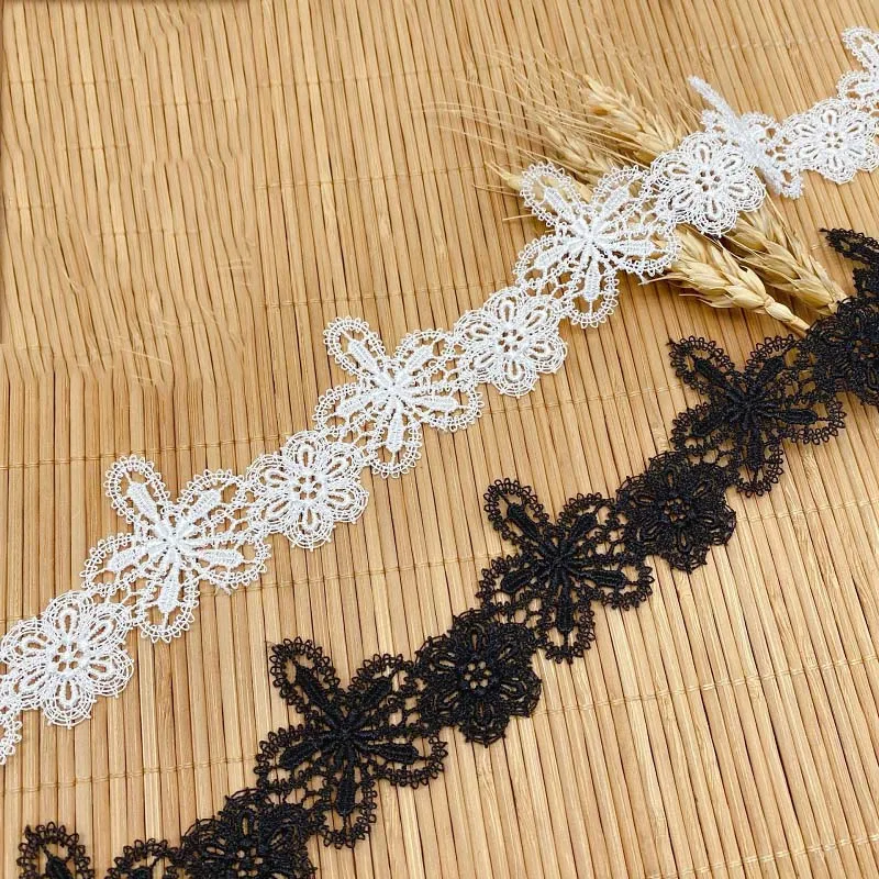 30Yards White Black Water Soluble Lace Trim Dangling Fringe Trimmings For Sewing Clothing DIY Crafts