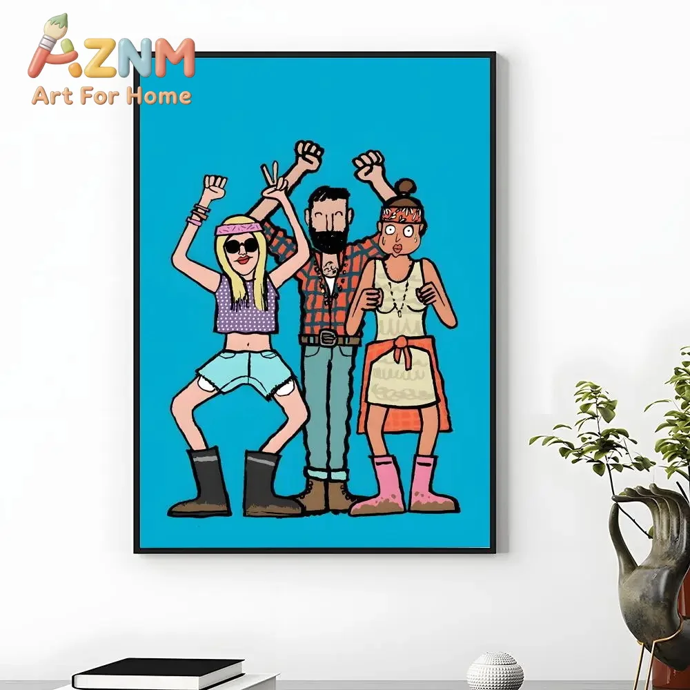 Hair Dryer Poster Humorous Bathroom Illustration with Blowing Hair Figure Pictures Modern Minimal Character Wall Art Print Decor