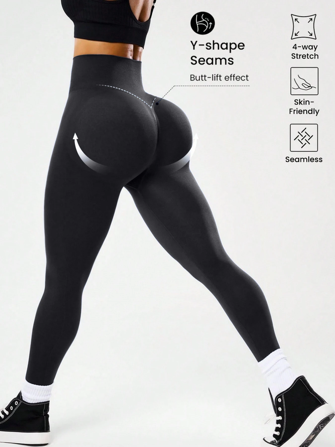 Bestseller: Damen-Leggings mit hoher Taille, Bauchkontrolle, Pfirsich-Po-Effekt, V-Rücken, atmungsaktiv, schnelltrocknend und formend für Laufen und Fitness – Detail 7