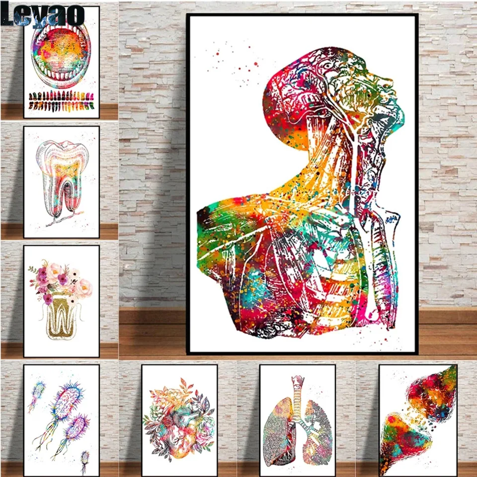 diy full diamond painting Abstract Human Body Teeth Color Pictures mosaic kits embroidery Body Map Wall art Clinic Medical Decor