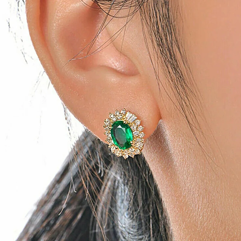 Huitan Temperament Damen-Creolen mit grünem Zirkonia, Alltagskleidung, ästhetisches Damen-Accessoire, luxuriöser Hochzeitsschmuck