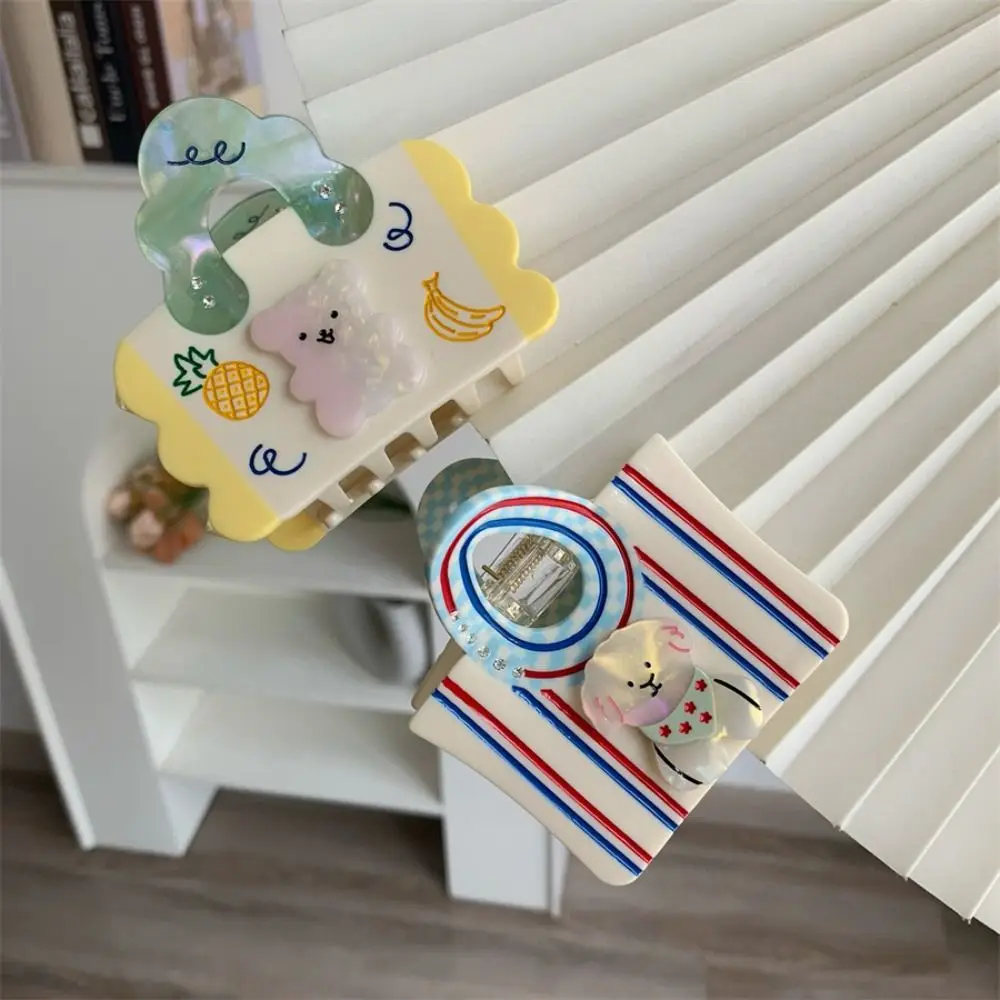 

Cute Acetic Acid Acetate Hair Claw Flower Grab Clip Cartoon Bear Hair Clip Shark Clip Hair Accessories Rhinestone Hairpin Female