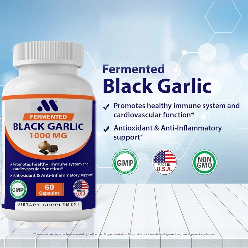 

Vitamin Fermented Black Garlic Extract 1000mg 60 capsules - Non GMO, gluten free - Antioxidants and cholesterol support