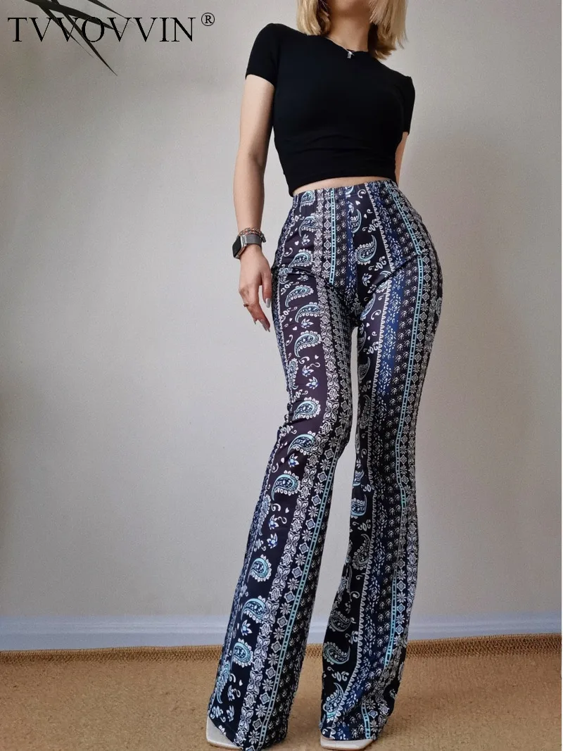 

TVVOVVIN Print Versatile Fashion Flared Pants Summer New Hot Girls With High Hips Thin Waist And High Trousers For Women HJ93