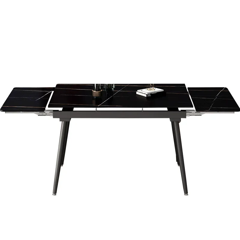 Moderne eenvoudige eettafel van rotsplaten, uittrekbare rechthoek, klein appartement, eettafel en stoelcombinatie