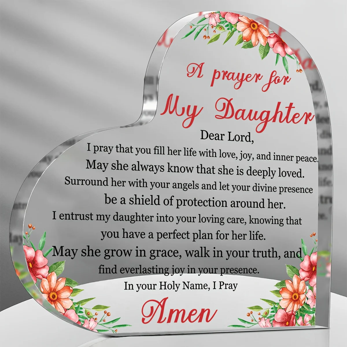 Heart Shaped Acrylic Decorative Signs & Plaques with A Prayer for My Daughter Message Desktop Decor for Home Office Study Bedroom Living Room Perfect Gift for Friends And Family, 2D Flat