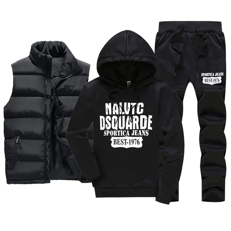 2024 Men's Tracksuits Casual Set 3 Pieces Warm Vest Sweatpants Hoodie Letter Printed Plus Size 5XL Mens Joggers Set Sweat Suits