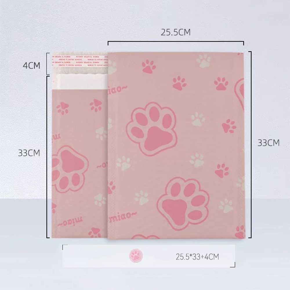 100Pcs 25.5x33cm Bubble Bag Cute Paw Print Padded Shipping Envelope Pink Plastic Bubble Envelopes Shockproof Packing for Present