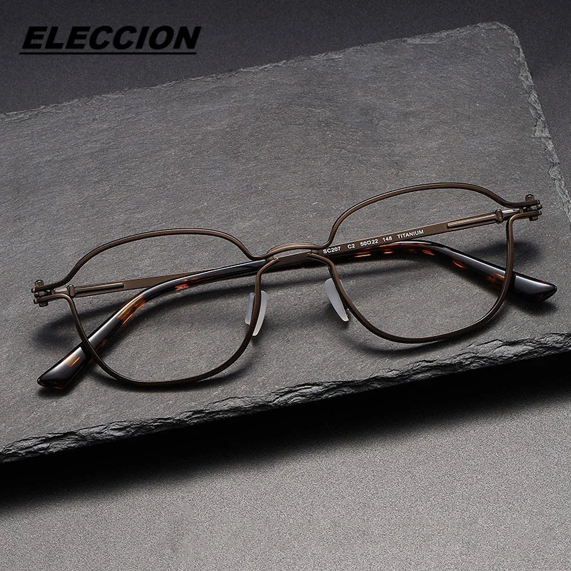 

ELECCION High Quality Titanium Optical Full Rim Glasses Frame Men Myopia Spectacles Frames Retro Bronze Eyewear