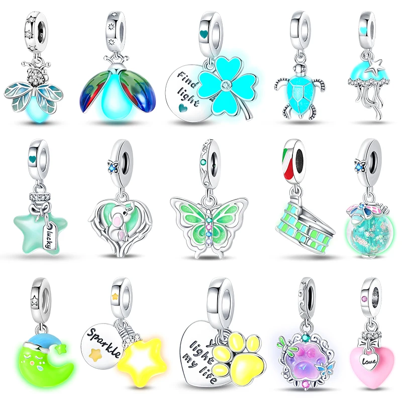 Hot Sale 925 Silver Plated Fireflies Butterfly Stars Luminous Charms Beads Fit 3mm 925 Original Bracelets DIY Jewelry Gift