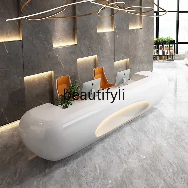 

zzqRound Painted Reception Desk for Company, Beauty Salon, Shopping Mall, and Special-Shaped Cashier Counter