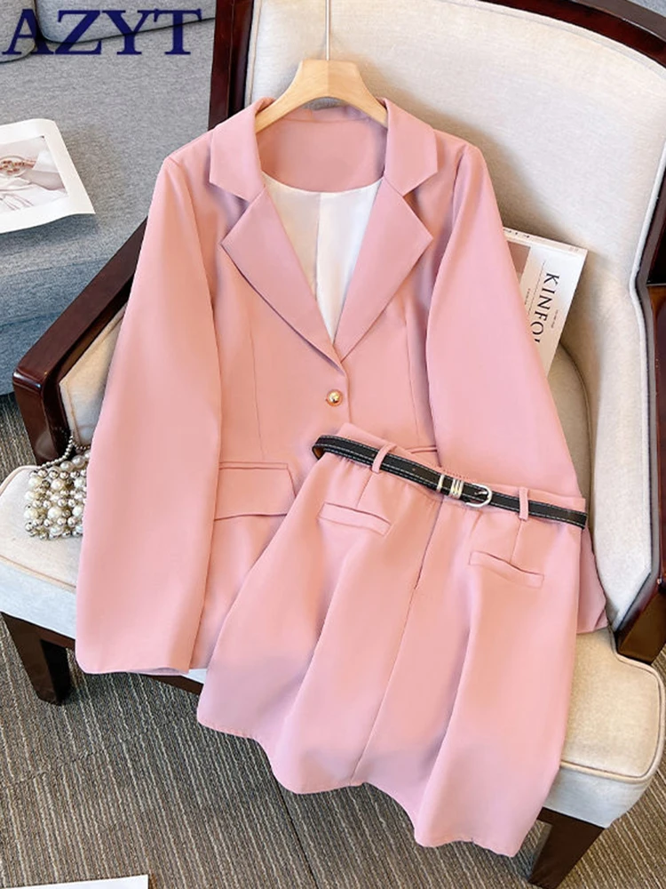 

AZYT Spring Autumn New Short Pant Sets Female Pink Blazer Coat High-Quality Casual Pants Women Elegant Women's Jacket Suit 2023