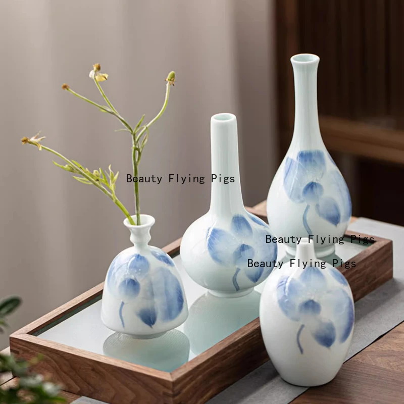 

Керамическая ручная роспись маленькая ваза для цветов, кашпо для цветов, мини-ваза для бутылок, украшение для дома, украшение для рабочего стола, китайский стиль