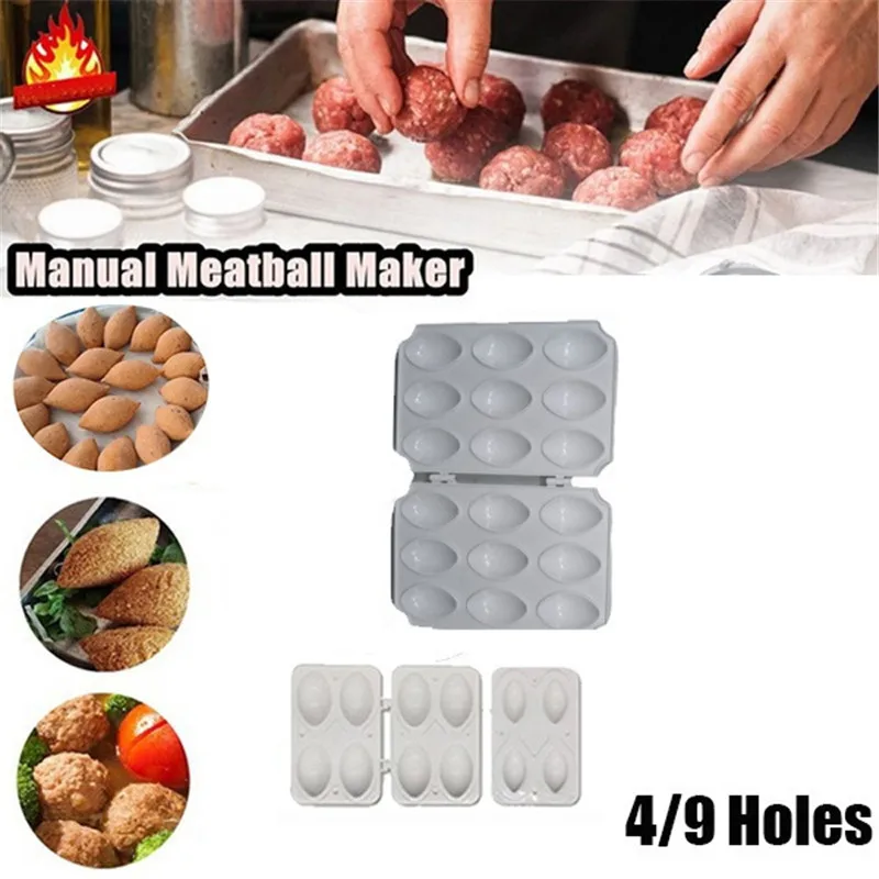 New 4/9 Holes Manual Meatball Maker Meatloaf Mold Kibbeh Express Minced Press Meat Processor Cake Desserts Pie Kitchen Tools