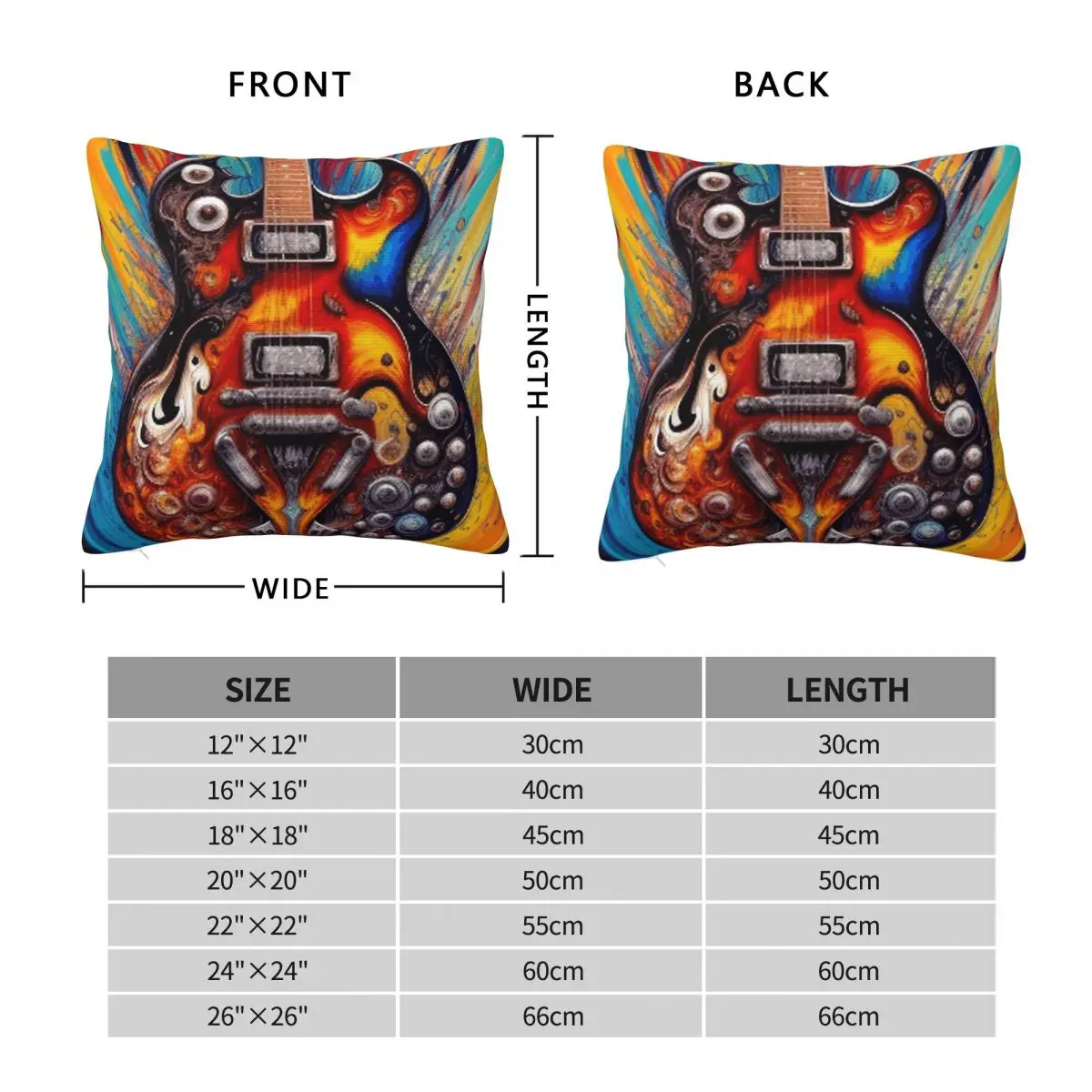 Classic Vintage Guitar Square Pillowcase Polyester Linen Velvet Pattern Zip Decor Pillow Case Car Cushion Cover Wholesale 45x45