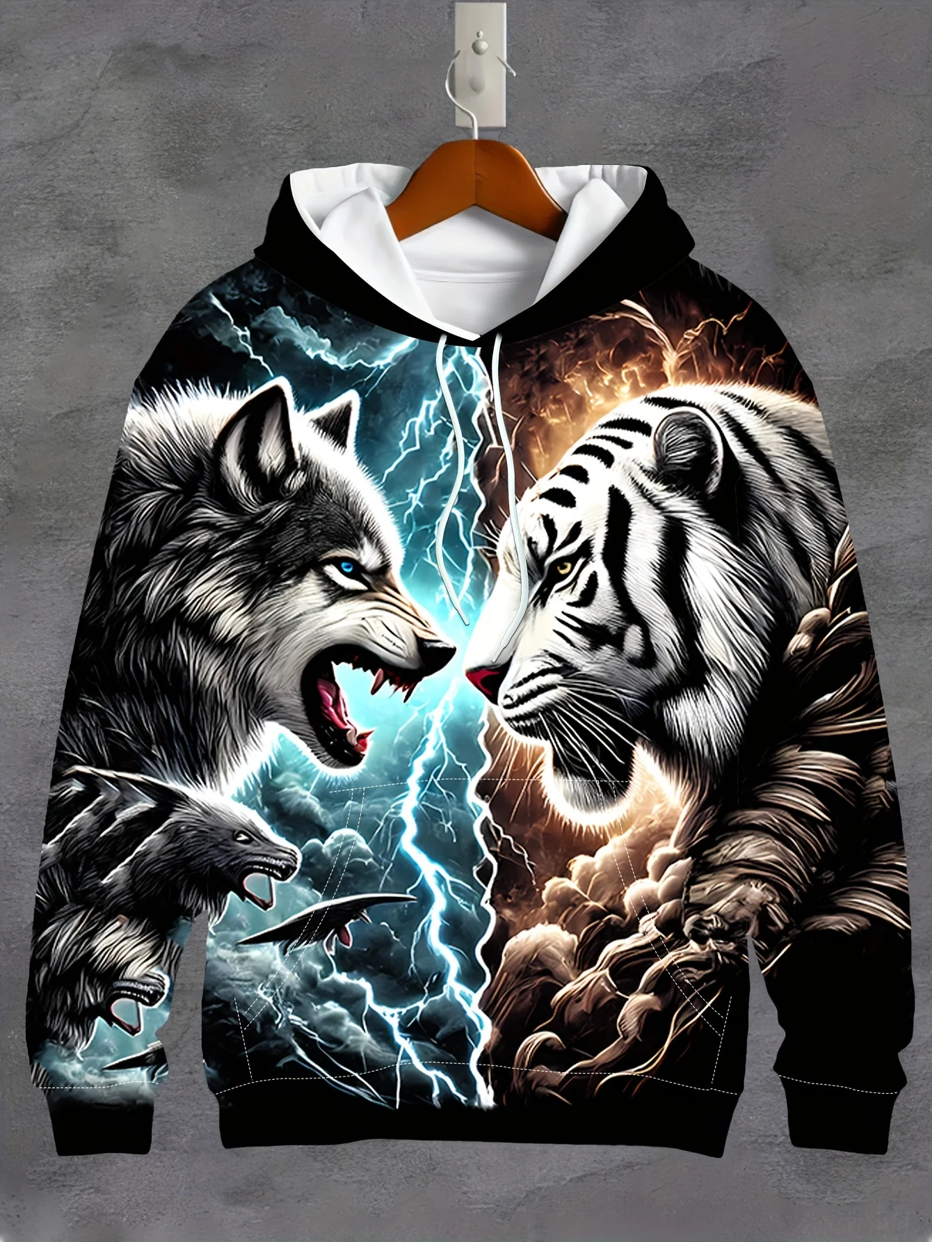 Vintage Men's Hooded Hoodies 3D Printed Battle animal Pattern Sweatshirt Drawstring Sport Long Sleeve Tops Casual Men's Clothing