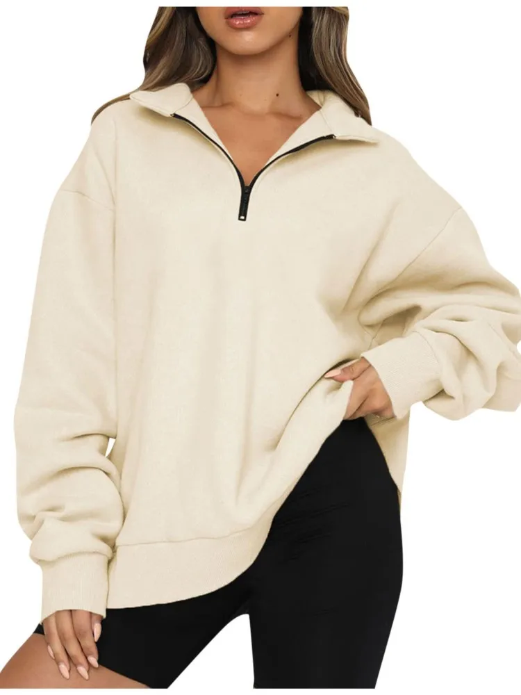 

Women's Casual Sportswear Suit Tops Women Oversized Half-Zip Pullover Long Sleeve Autumn And Winter Basic Sweatshirt Ladies