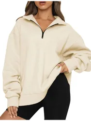 Women's Casual Sportswear Suit Tops Women Oversized Half-Zip Pullover Long Sleeve Autumn And Winter Basic Sweatshirt Ladies