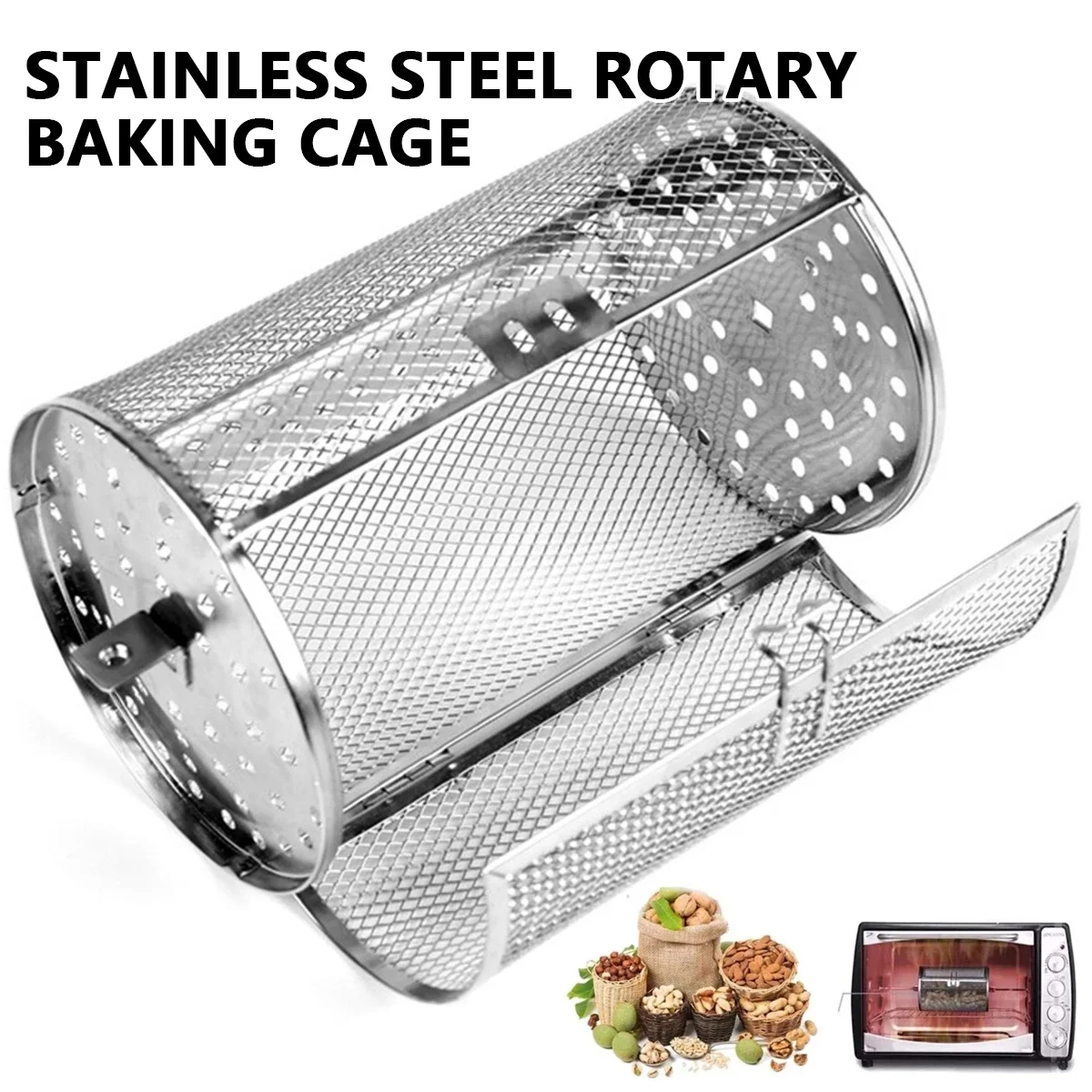 Rotisserie Basket Stainless Steel Rotisserie Grill Basket Oven Round Rack Basket Non-Stick Washable Kitchen Grill Roaster Air