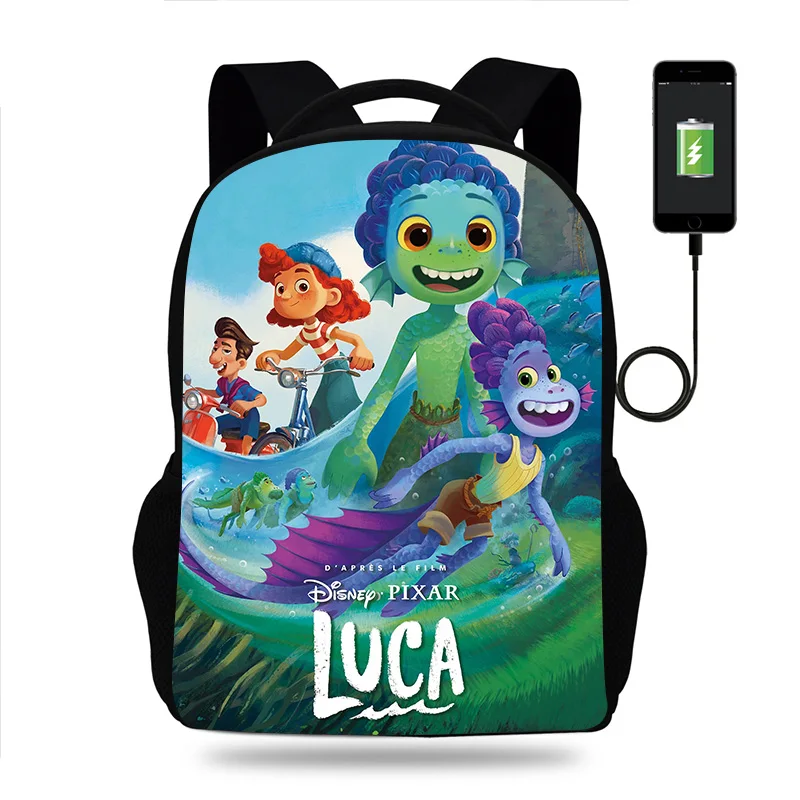 

Disney Luca Alberto Sea Monster Backpack Boy Girl School Bags Children Teenager USB Charging Daily Travel Backpack Mochila