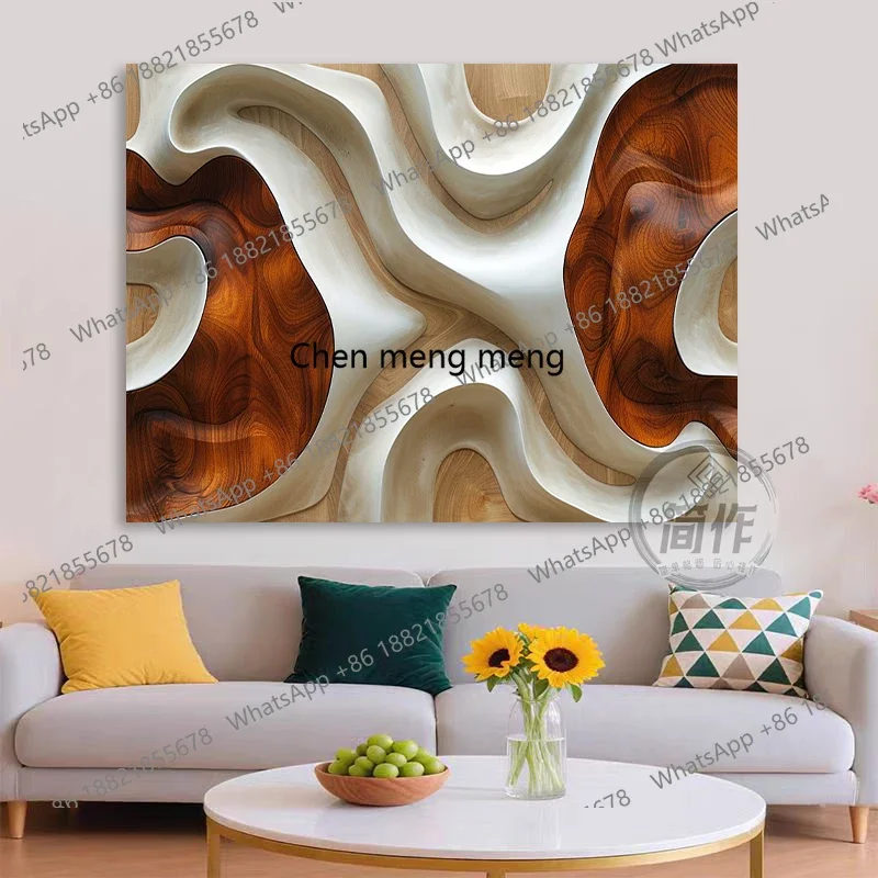 B456 Minimalist three-dimensional living room background wall 3D relief mural, bedroom dining room wood carving decorative paint