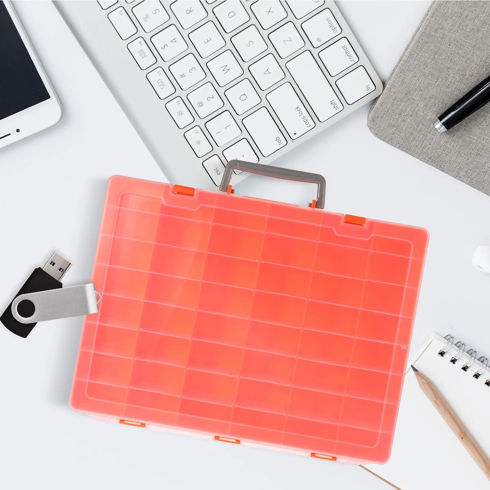 

Clear Parts Storage Box Organizer Portable USB Holder Card Case Bead Tackle Keychain Container Lightweight for Home
