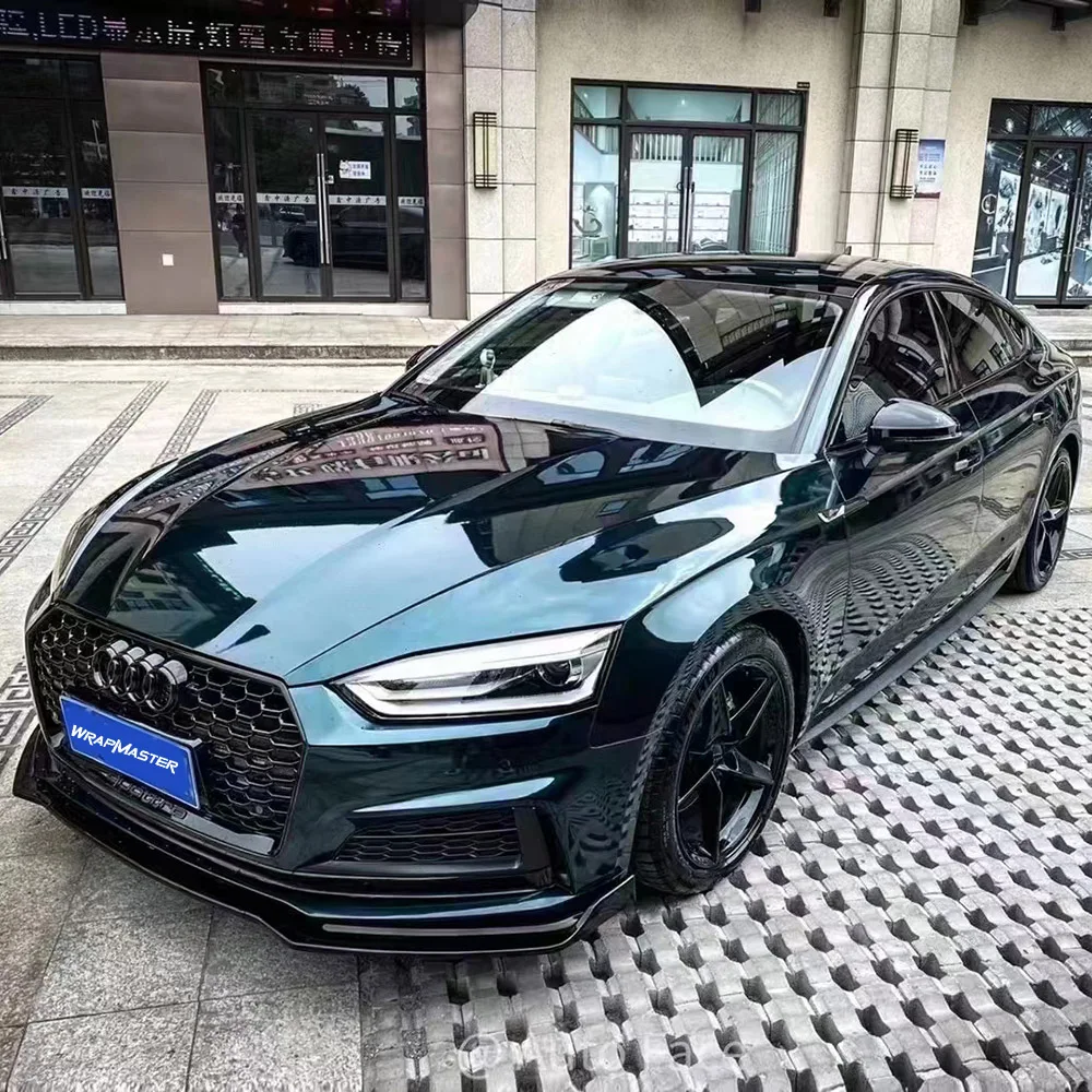 

5x56ft Glossy Metallic Vinyl Auto Wrap PET Backing Custom Carbon Fiber Parts Midnight Green YGL for Vehicle Customization
