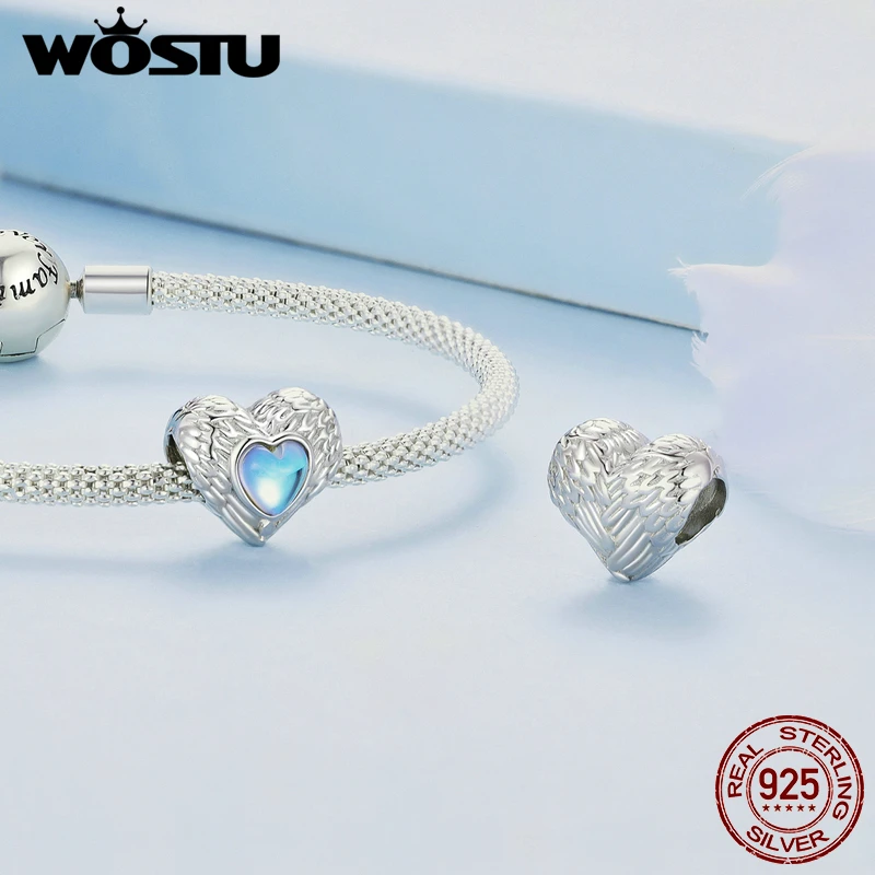 WOSTU HOT SALE 925 Sterling Silver Love Heart Shape Bead Charm Pendant For Women Fit Bracelet DIY Necklace Original Jewelry Gift