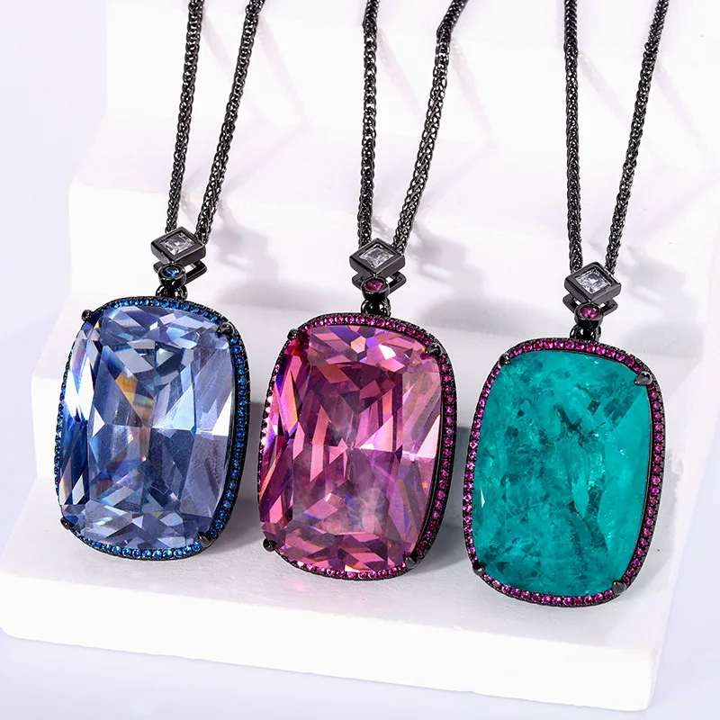 

New jewelry with copper base and gold plating, European and American fashion emerald square 20*28 pendant necklace