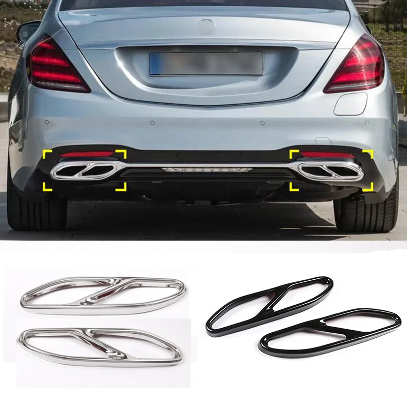 

For Mercedes-Benz S Class 18-20 2pcs Stainless Cylinder Exhaust Pipe Mufflers Cover Trim Car Interior Accessories