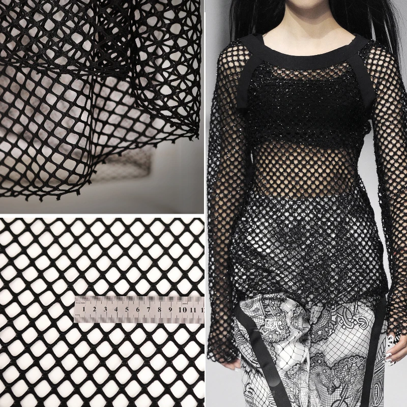 Hollow Mesh with Large Eyelets Black Mesh Fabric Fishing Net Hollow Mesh See Through Mesh Hood Fabric Fabric