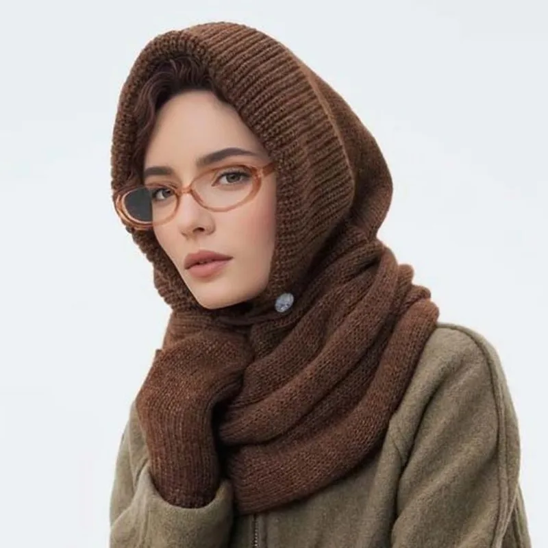 

Женская зимняя шапка-балаклава, капот, женские вязаные шапки с капюшоном, уличные теплые цельные шапки с воротником на шее, шапки